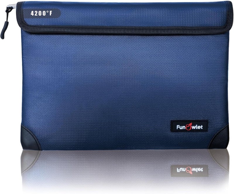 FunOwlet Store Fireproof Waterproof Money Document Bag - with 4200°F Heat Insulated, Safe Fireproof Storage Pouch with Zipper, Upgraded 8 Layers of Functional Materials for Documents,Valuables (11"x7.7", Blue) - Image 1